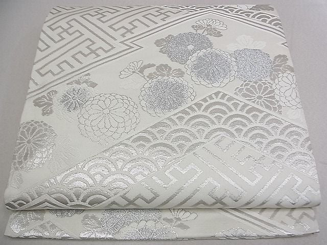 平和屋着物◎六通柄袋帯 吉祥花文 銀糸 逸品 DAAB0558ud