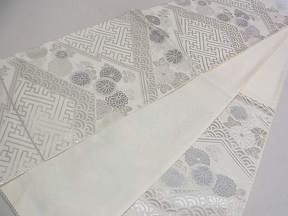 平和屋着物◎六通柄袋帯 吉祥花文 銀糸 逸品 DAAB0558ud