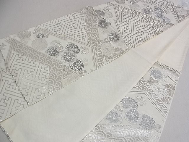 平和屋着物◎六通柄袋帯 吉祥花文 銀糸 逸品 DAAB0558ud