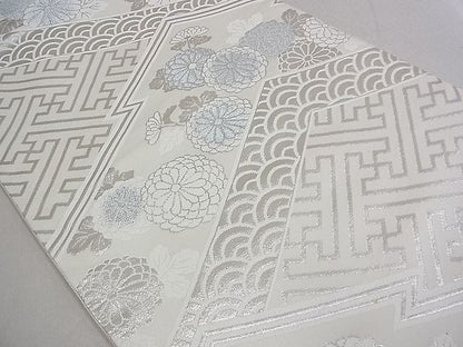 平和屋着物◎六通柄袋帯 吉祥花文 銀糸 逸品 DAAB0558ud