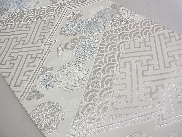 平和屋着物◎六通柄袋帯 吉祥花文 銀糸 逸品 DAAB0558ud