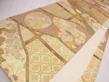 平和屋着物■六通柄袋帯 屏風琳派絵図 金糸 引箔 逸品 CAAC6452eg