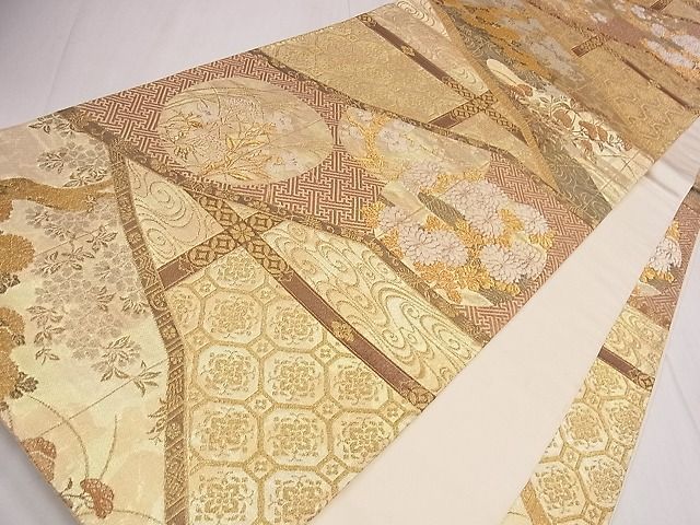 平和屋着物■六通柄袋帯 屏風琳派絵図 金糸 引箔 逸品 CAAC6452eg