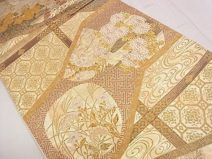 平和屋着物■六通柄袋帯 屏風琳派絵図 金糸 引箔 逸品 CAAC6452eg