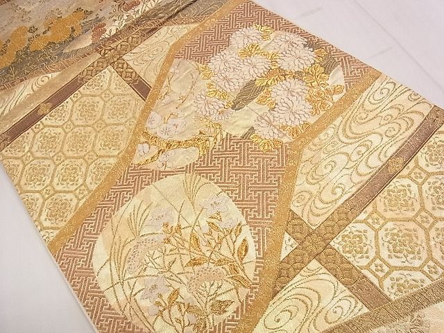 平和屋着物■六通柄袋帯 屏風琳派絵図 金糸 引箔 逸品 CAAC6452eg
