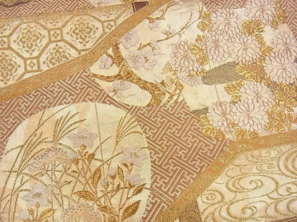平和屋着物■六通柄袋帯 屏風琳派絵図 金糸 引箔 逸品 CAAC6452eg
