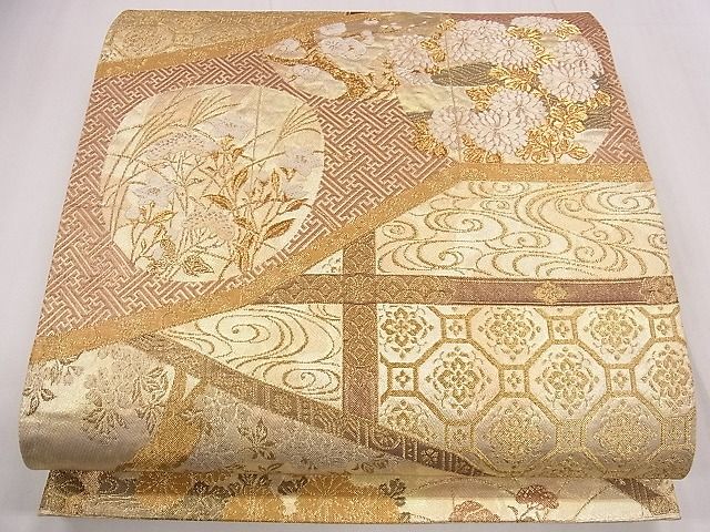 平和屋着物■六通柄袋帯 屏風琳派絵図 金糸 引箔 逸品 CAAC6452eg