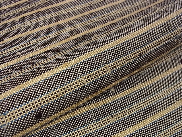 期間限定セール20％off▽希少　伊兵衛織　工芸手織　単衣　横縞　たとう紙付き　逸品　DZAA0146kh4