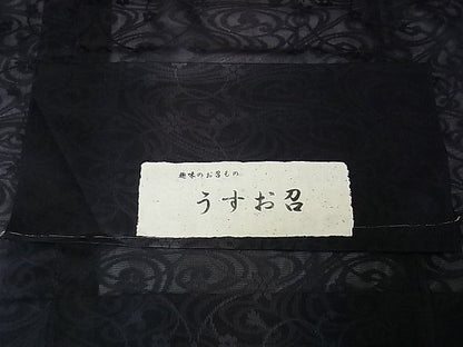 平和屋本店▽極上 道中着 うすお召 スリーシーズン 春夏秋 塵除け ロング丈 紗 流水花文 暈し染め 黒地 反端付き 逸品 未使用 DZAA0164kh4
