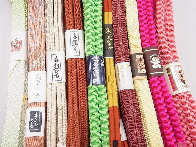 平和屋本店■和装小物　帯締め10本　全て未使用　高麗組　冠組　黄八丈　平組・丸組　金糸　東急百貨店扱い　未使用　DZAA10969kh5