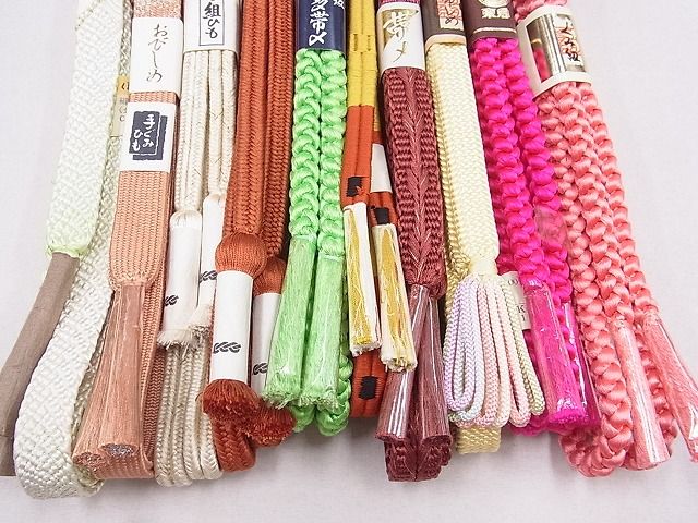 平和屋本店■和装小物　帯締め10本　全て未使用　高麗組　冠組　黄八丈　平組・丸組　金糸　東急百貨店扱い　未使用　DZAA10969kh5