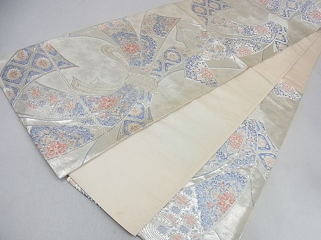 平和屋着物◎六通柄袋帯　束ね熨斗蜀江花文　銀糸　逸品　DAAA0667ea
