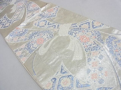 平和屋着物◎六通柄袋帯　束ね熨斗蜀江花文　銀糸　逸品　DAAA0667ea