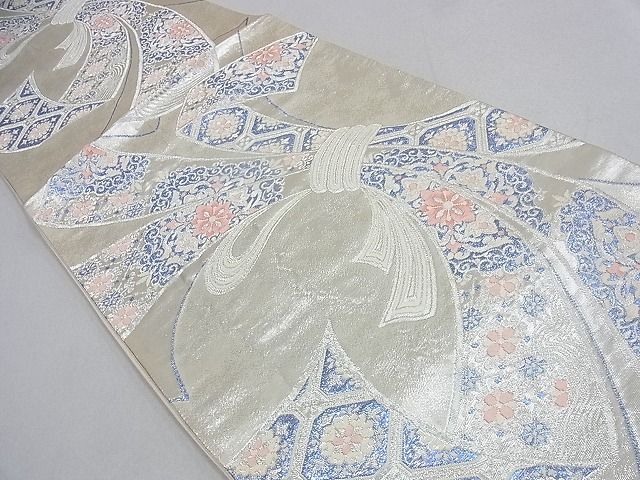 平和屋着物◎六通柄袋帯　束ね熨斗蜀江花文　銀糸　逸品　DAAA0667ea
