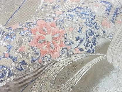 平和屋着物◎六通柄袋帯　束ね熨斗蜀江花文　銀糸　逸品　DAAA0667ea