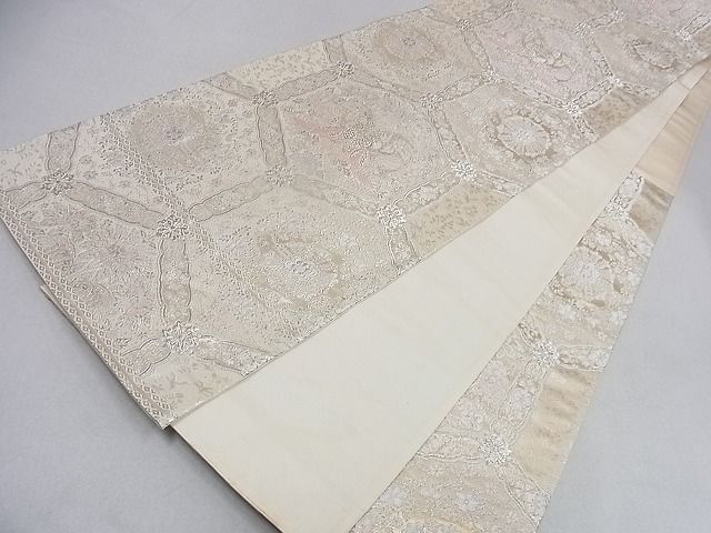 平和屋着物◎六通柄袋帯 亀甲双鶴花文 銀糸 逸品 DAAA0669ea