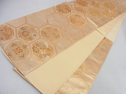 平和屋着物◎六通柄袋帯 亀甲鳳凰吉祥花文 金糸 逸品 DAAA0668ea