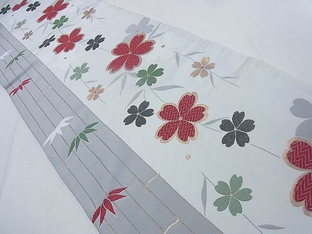 平和屋着物◎六通柄京袋帯 笹竹草花間道 金糸 DAAA0695ea