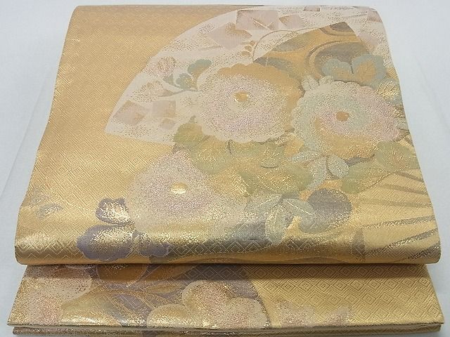 平和屋着物◎六通柄袋帯 扇面草花文 金糸 逸品 DAAA0698ea