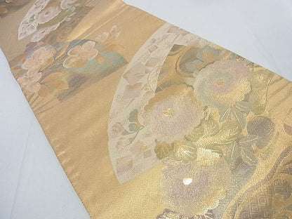 平和屋着物◎六通柄袋帯 扇面草花文 金糸 逸品 DAAA0698ea