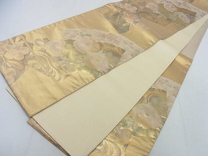 平和屋着物◎六通柄袋帯 扇面草花文 金糸 逸品 DAAA0698ea