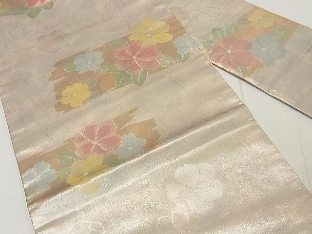 平和屋着物◎九寸名古屋帯 草花文 金銀糸 逸品 DAAA0731ea