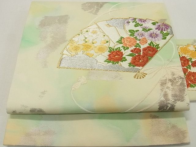 平和屋着物◎九寸名古屋帯 扇面草花文 金銀糸 逸品 DAAA0768ea