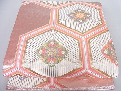平和屋着物◎六通柄袋帯 亀甲松葉花文 金銀糸 逸品 DAAA6447ya