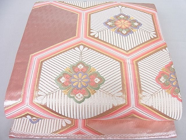 平和屋着物◎六通柄袋帯 亀甲松葉花文 金銀糸 逸品 DAAA6447ya