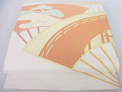 平和屋着物◎太鼓柄袋帯 扇面渡橋松文 金糸 逸品 DAAA6448ya