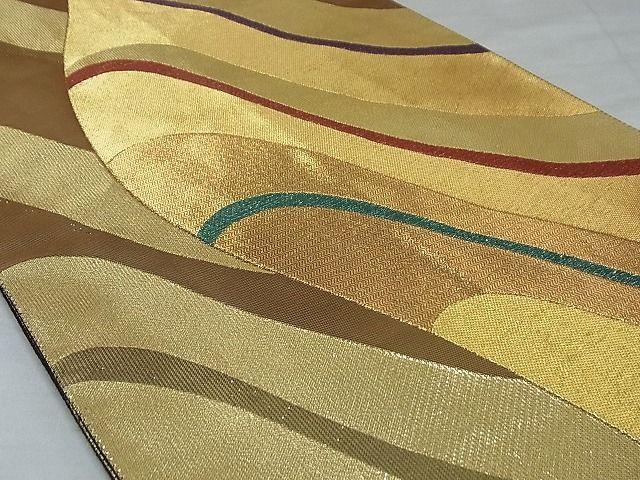 平和屋着物■全通柄袋帯　流水文　金糸　正絹　逸品　AAAC6883Asx