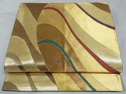 平和屋着物■全通柄袋帯　流水文　金糸　正絹　逸品　AAAC6883Asx