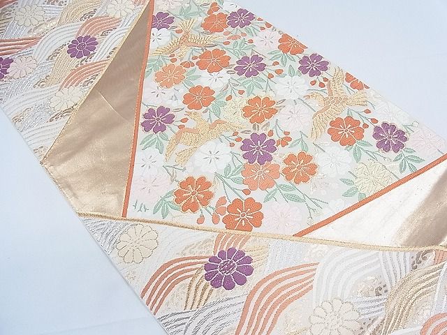 袋帯 六通 切り嵌め風 華文 羊歯(シダ) 24M519f 袋帯 六通 縞 辻ヶ花 草花 24M410f
