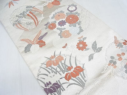 平和屋着物◎六通柄袋帯 唐織 雪輪花文 銀糸 逸品 CAAC8172nb