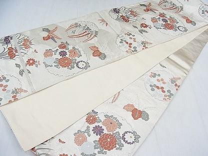 平和屋着物◎六通柄袋帯 唐織 雪輪花文 銀糸 逸品 CAAC8172nb