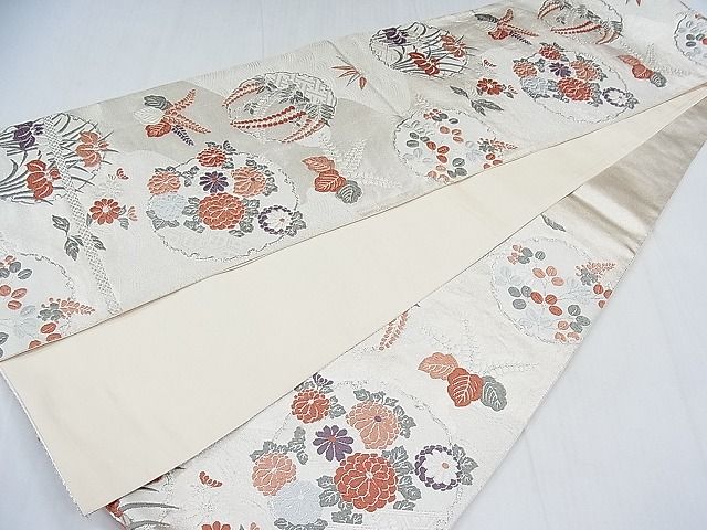 平和屋着物◎六通柄袋帯 唐織 雪輪花文 銀糸 逸品 CAAC8172nb