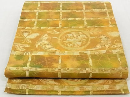 平和屋着物◎六通柄袋帯 鳥獣花丸文 金銀糸 正絹 逸品 AAAD4975Awj