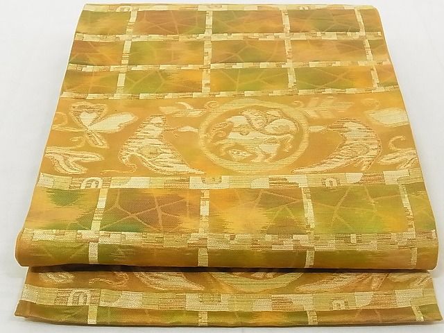 平和屋着物◎六通柄袋帯 鳥獣花丸文 金銀糸 正絹 逸品 AAAD4975Awj