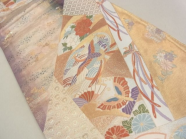 平和屋着物◎六通柄袋帯 鳳凰吉祥花蝶文 金糸 逸品 DAAB1298jm