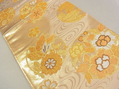 平和屋着物◎六通柄袋帯 流水花蝶文 金銀糸 逸品 DAAB1295jm