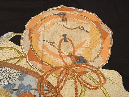 平和屋着物■豪華黒留袖　駒刺繍　鏡裏飛鶴花文　逸品　DAAB0722ud
