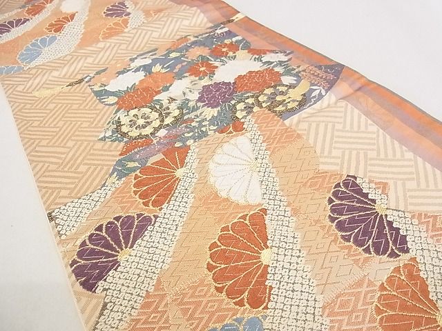 平和屋着物◎六通柄袋帯 唐織 誰が袖花文 金銀糸 正絹 逸品 AAAD9492Apf