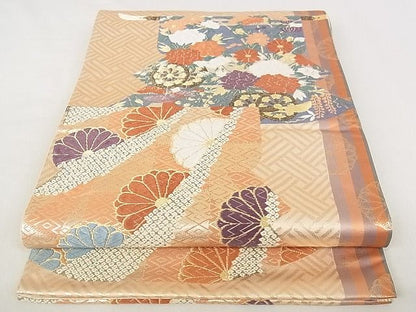 平和屋着物◎六通柄袋帯 唐織 誰が袖花文 金銀糸 正絹 逸品 AAAD9492Apf