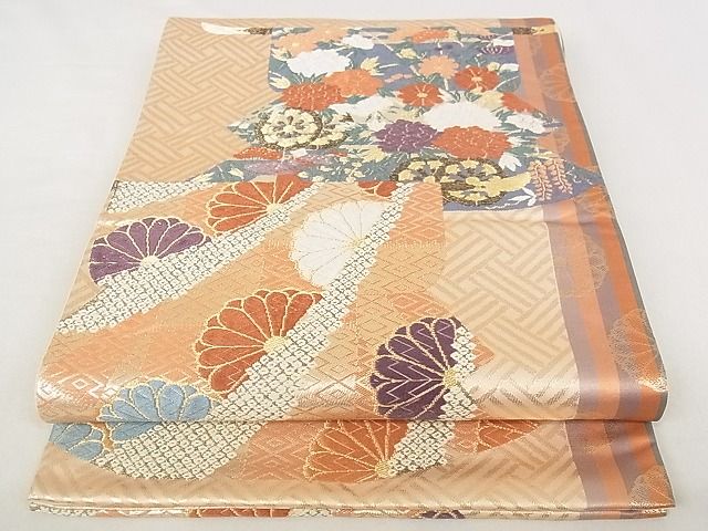 平和屋着物◎六通柄袋帯 唐織 誰が袖花文 金銀糸 正絹 逸品 AAAD9492Apf