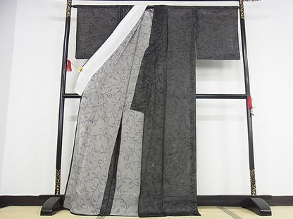 平和屋本店▽極上 訪問着 無双仕立て 紗袷 紗×縦絽 唐草文 正絹 逸品 KAAA0692kk4