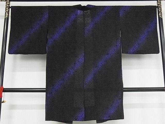 平和屋本店■極上　長羽織　スリーシーズン　春夏秋　塵除け　花唐草文　暈し染め　黒地　正絹　逸品　KAAA0719kk4