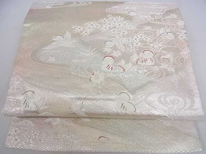 平和屋着物◎六通柄袋帯 流水鴛鴦花文 銀糸 逸品 DAAA4894ar