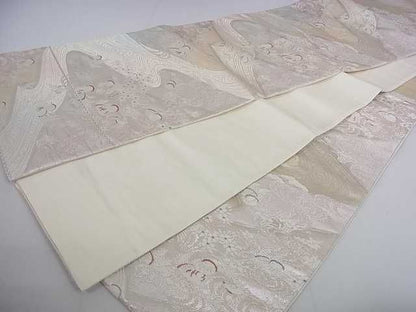 平和屋着物◎六通柄袋帯 流水鴛鴦花文 銀糸 逸品 DAAA4894ar