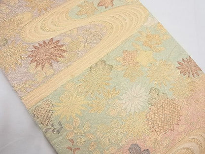 平和屋着物◎六通柄袋帯 流水草花文 金糸 逸品 BAAC4198ac