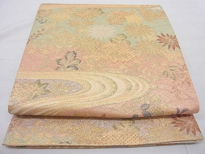 平和屋着物◎六通柄袋帯 流水草花文 金糸 逸品 BAAC4198ac